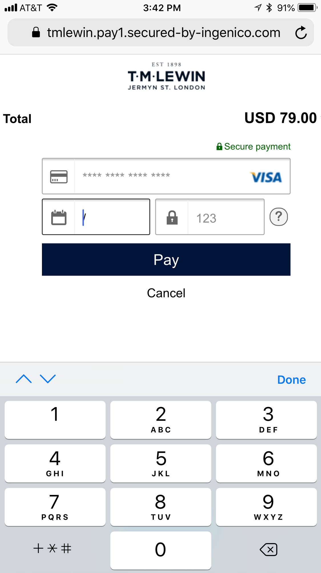 The Mobile Checkout Experience 14 TM Lewin lets users type in their credit card expiration date and security code.