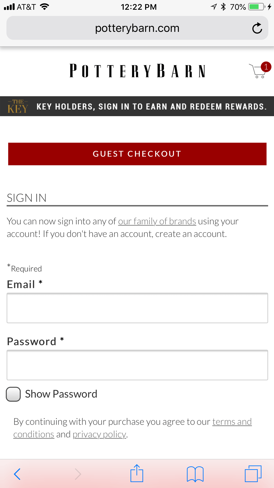 Pottery Barn makes it easy to checkout as a guest