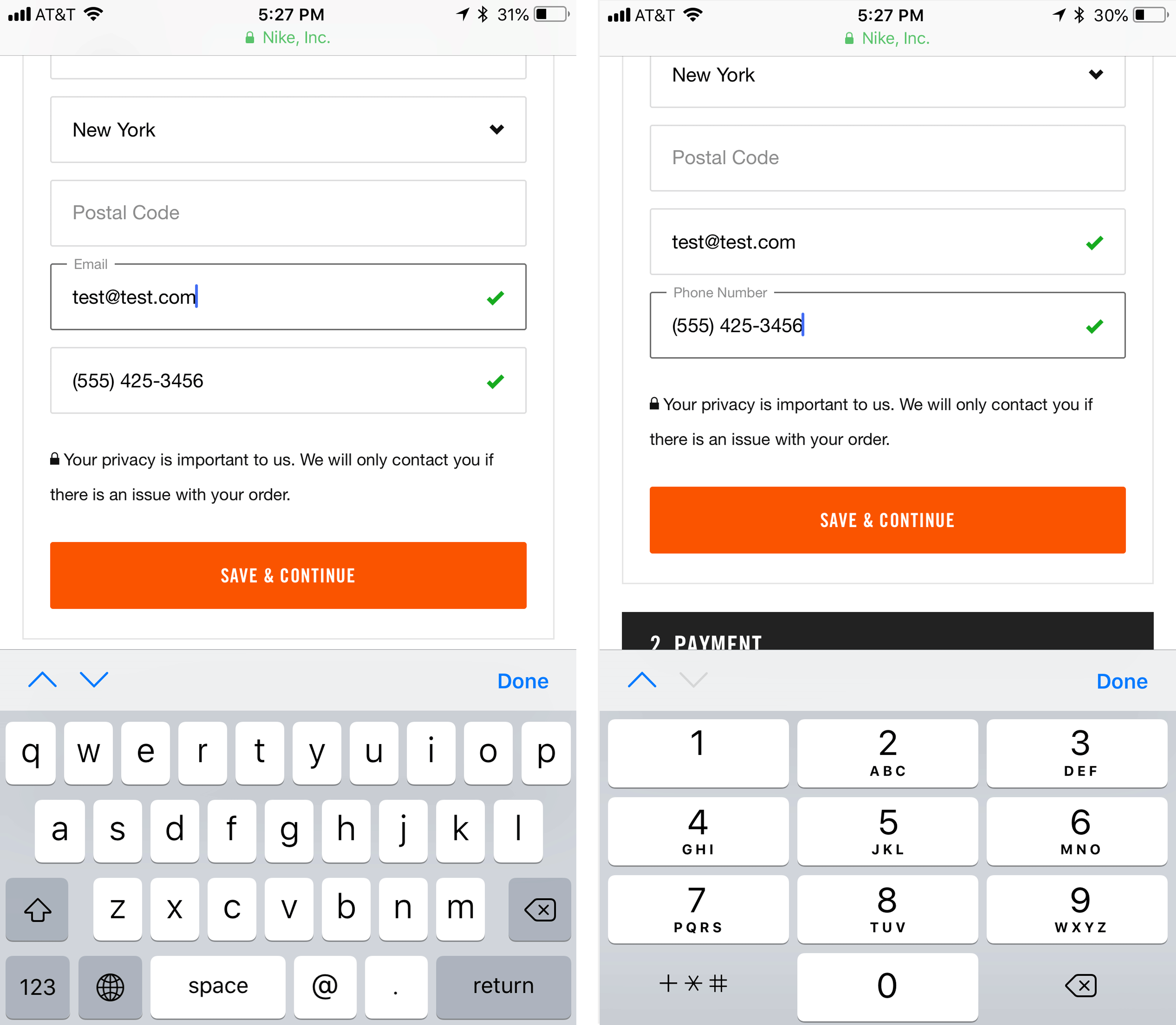 Nike uses the correct mobile keyboards